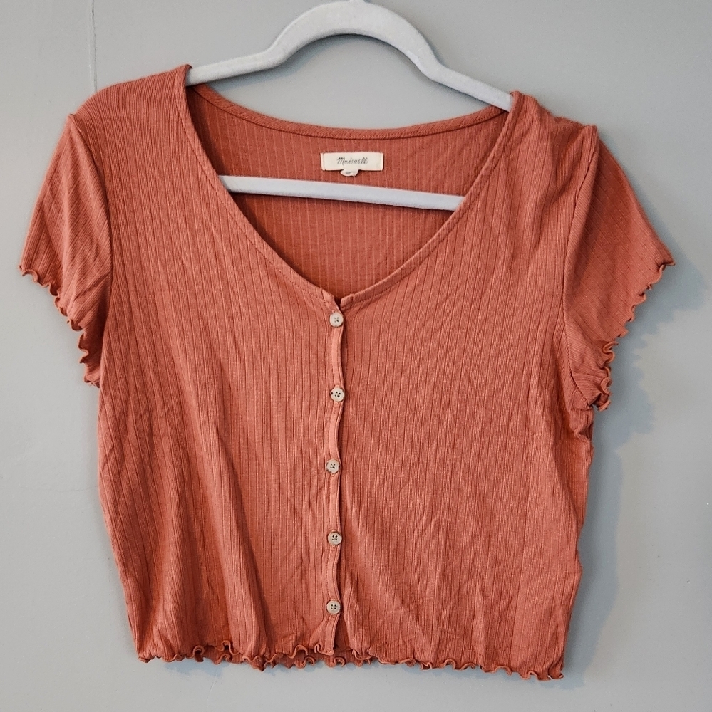 Madewell Rust Ribbed Button-Front Short Sleeve Tee - Picture 5 of 7